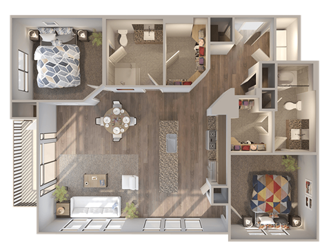 Floor plan for 2 beds, 2 baths, 1243 sqft